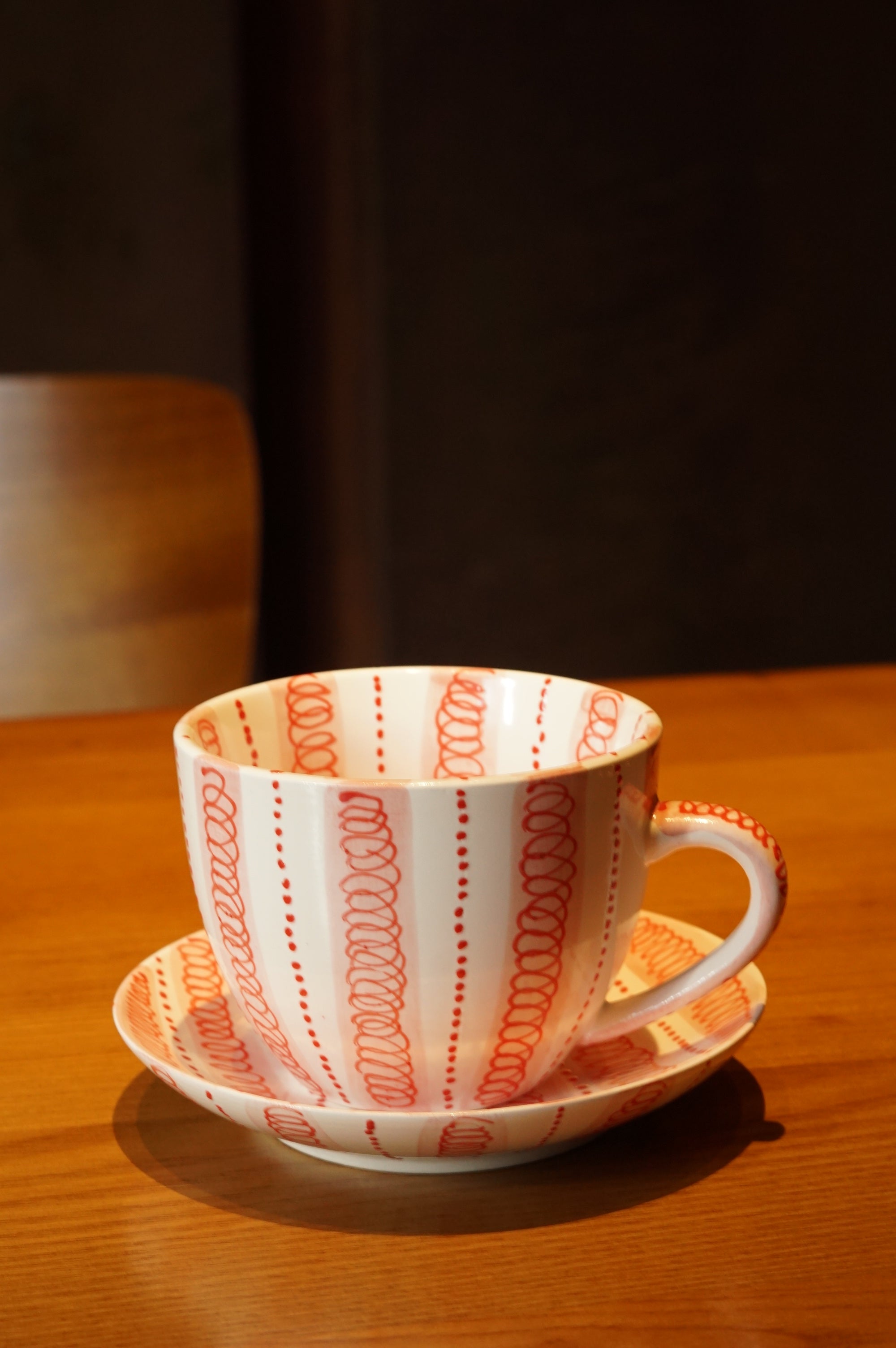Hand-Painted Stripe Coffee Cup & Saucer Set | Dual Color Artisan Ceramic Collection