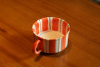 Hand-Painted Striped Coffee Cup | Dual Color Artisan Ceramic Mug (Red & Purple)