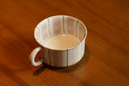 Hand-Painted Striped Coffee Cup | Dual Color Artisan Ceramic Mug (Red & Purple)