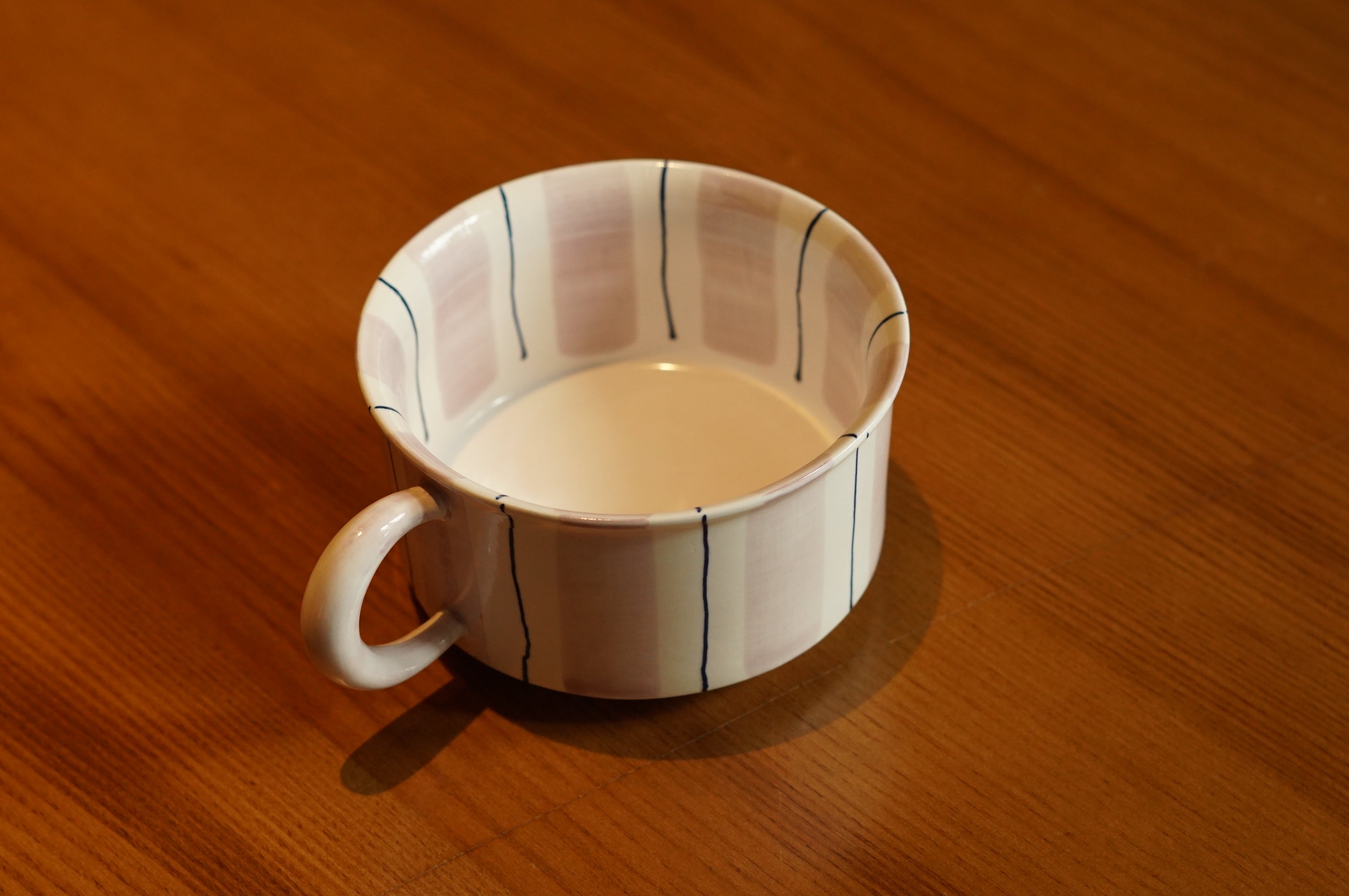Hand-Painted Striped Coffee Cup | Dual Color Artisan Ceramic Mug (Red & Purple)