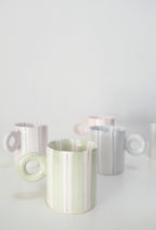 Hand-Painted Dopamine Ceramic Mug | Round Handle Design with Pastel Stripes