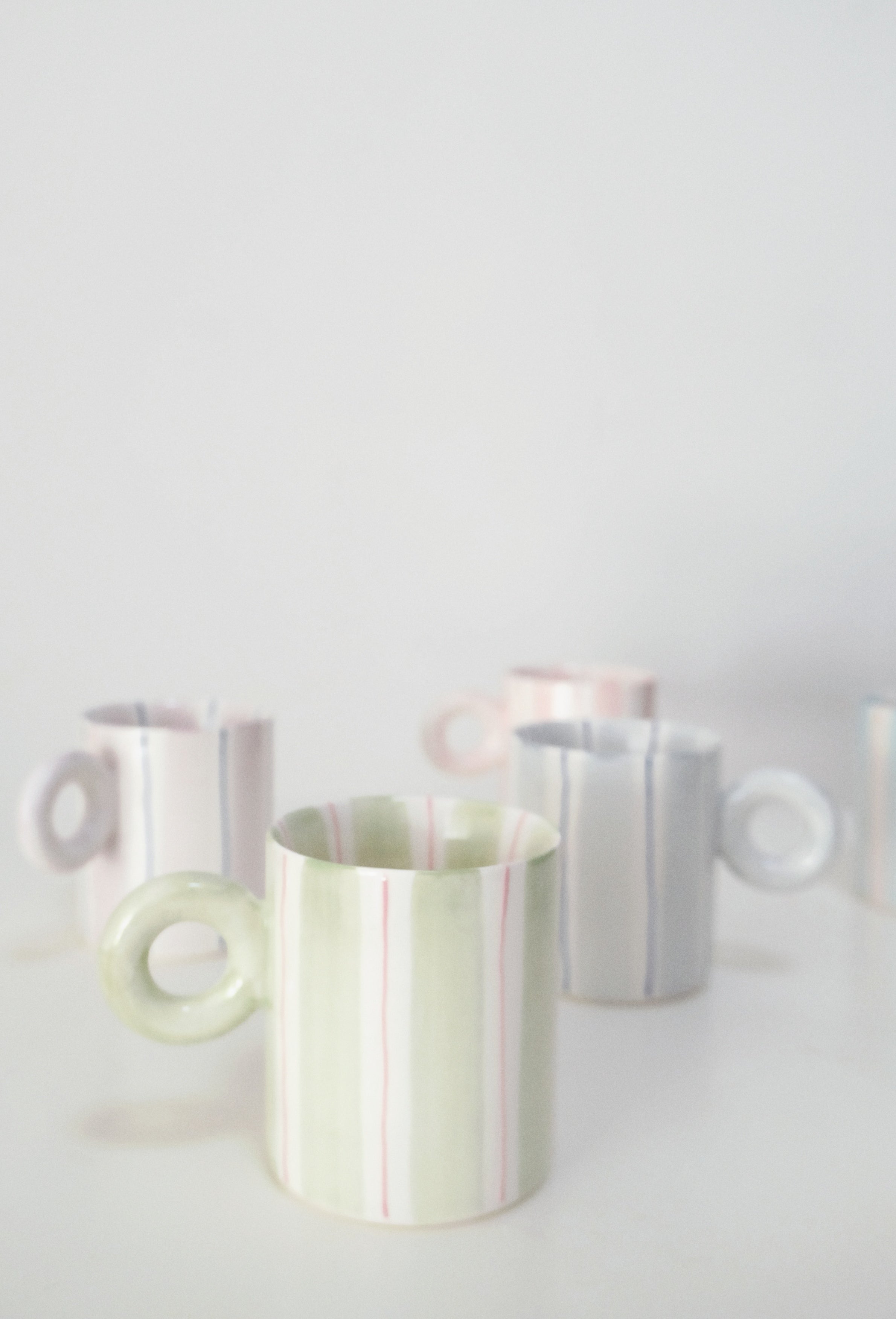 Hand-Painted Dopamine Ceramic Mug | Round Handle Design with Pastel Stripes