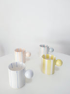 Hand-Painted Dopamine Ceramic Mug | Round Handle Design with Pastel Stripes