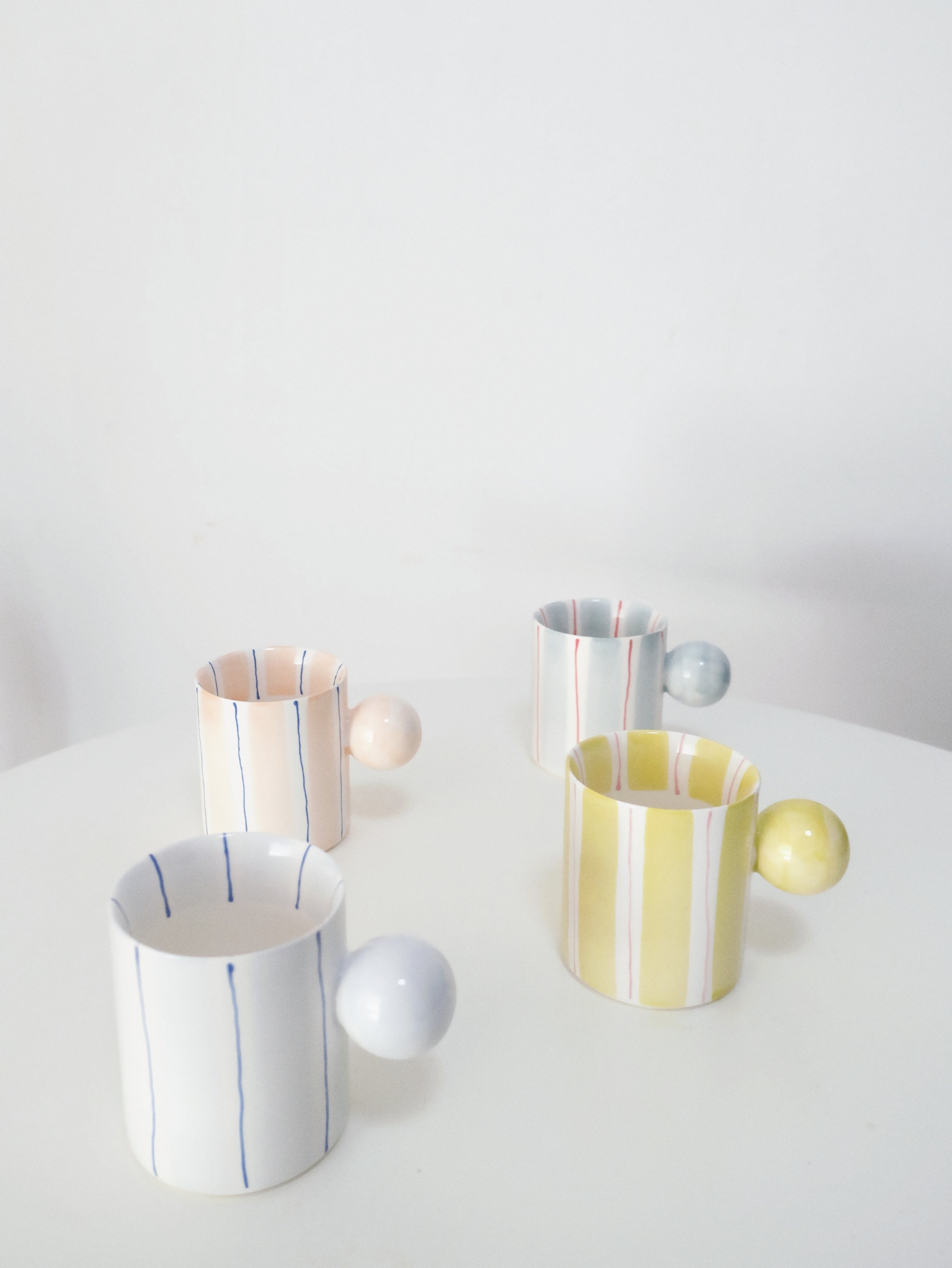 Hand-Painted Dopamine Ceramic Mug | Round Handle Design with Pastel Stripes
