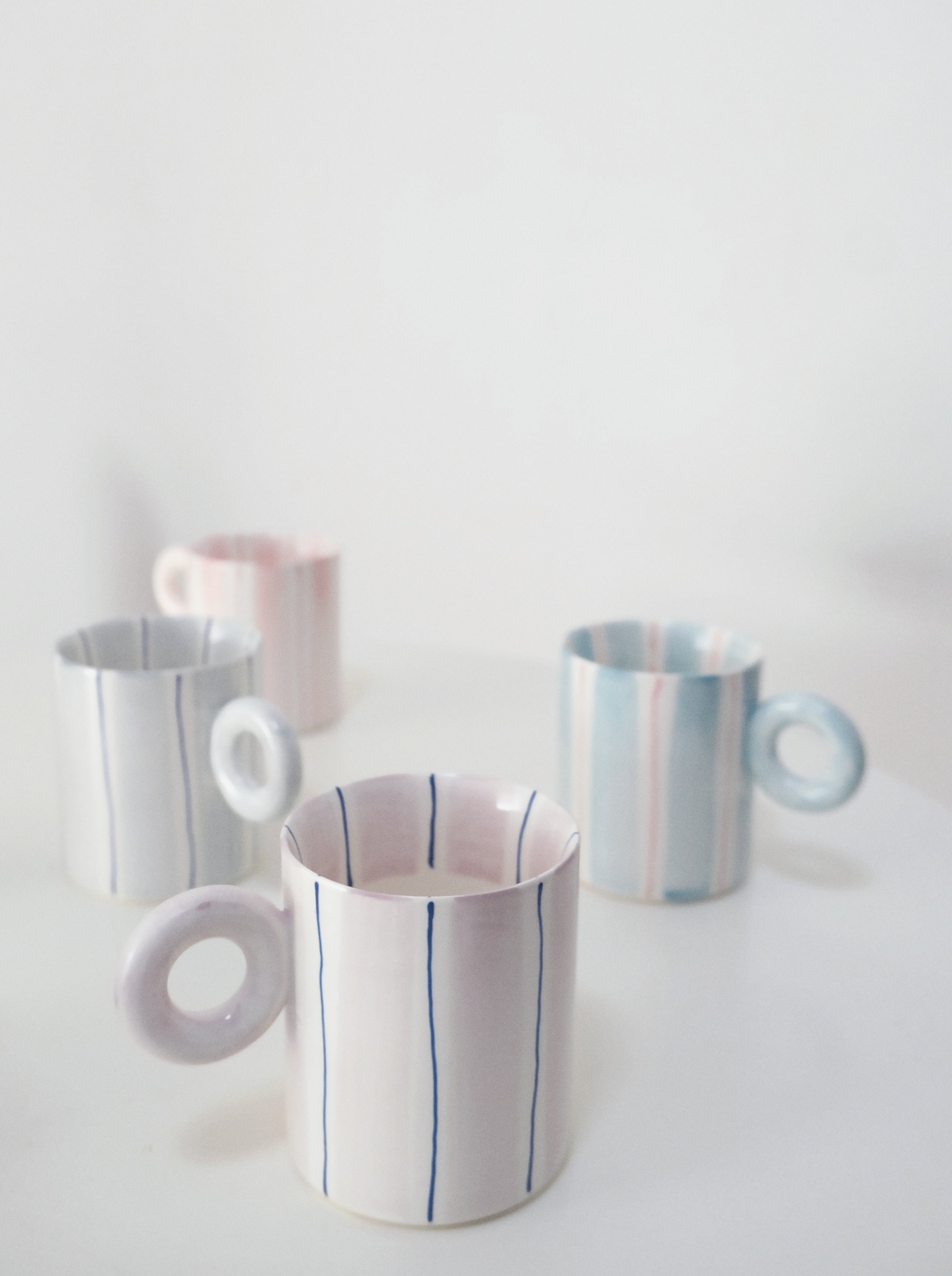 Hand-Painted Dopamine Ceramic Mug | Round Handle Design with Pastel Stripes