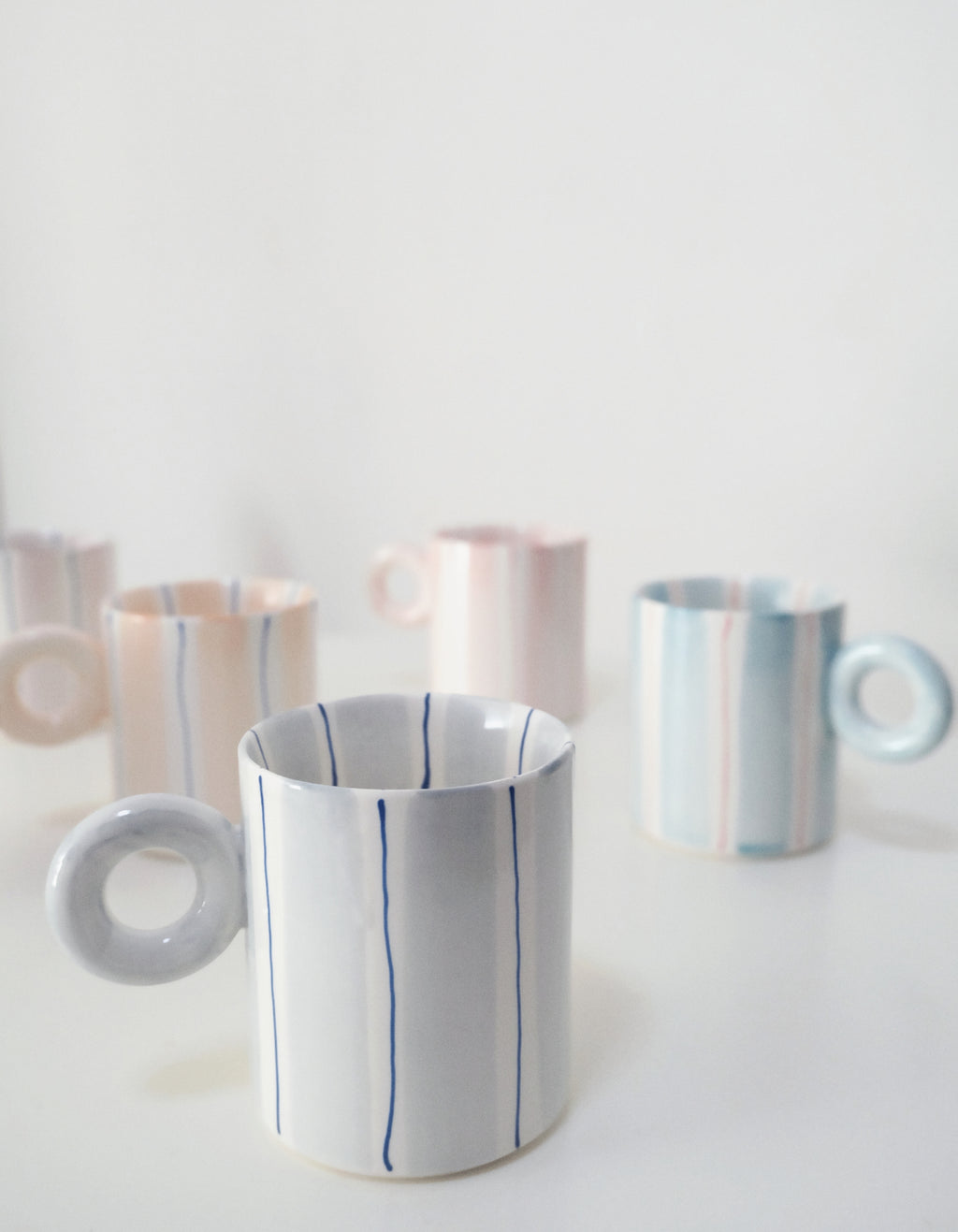 Hand-Painted Dopamine Ceramic Mug | Round Handle Design with Pastel Stripes
