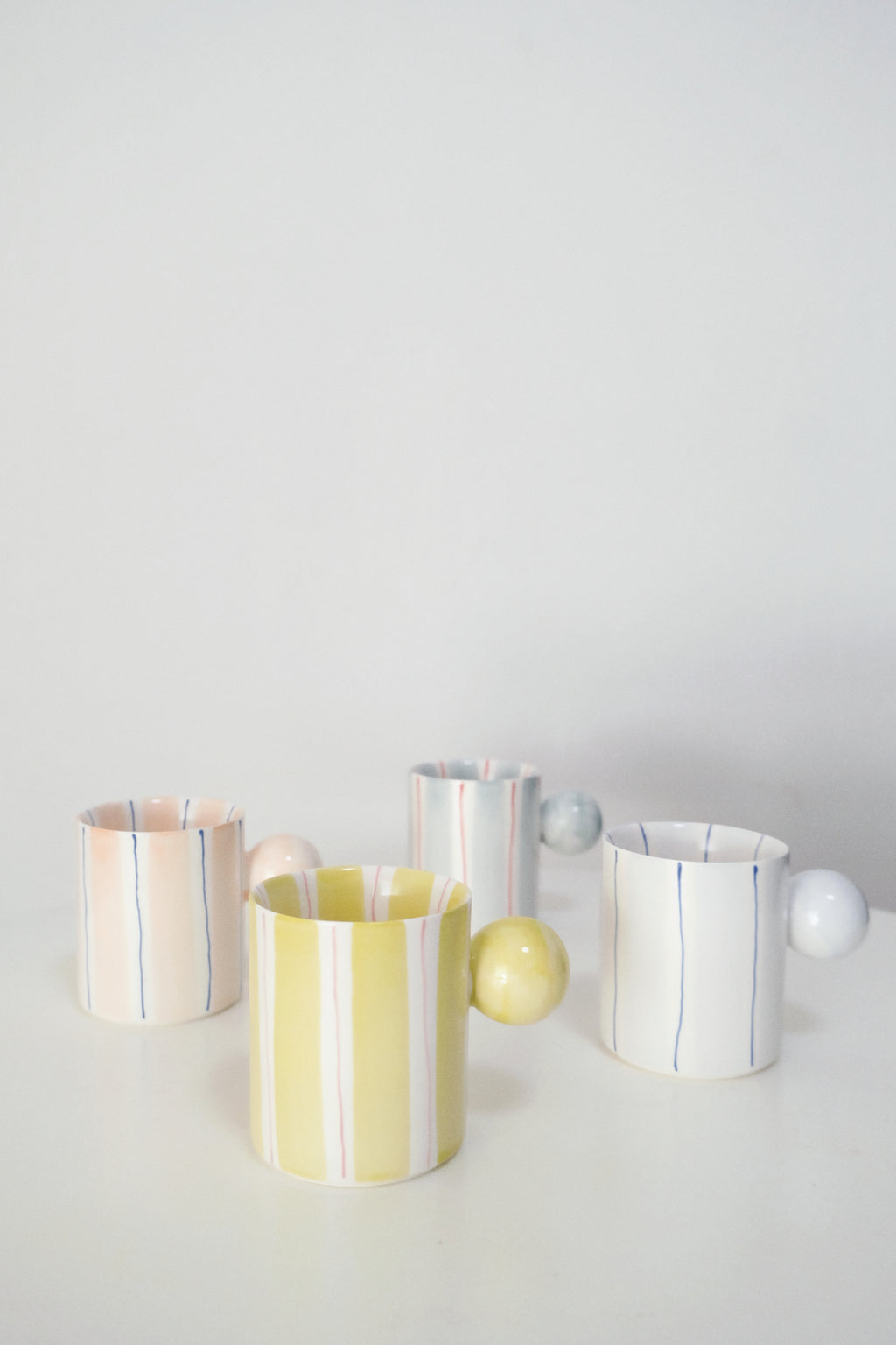 Hand-Painted Dopamine Ceramic Mug | Round Handle Design with Pastel Stripes