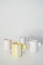 Hand-Painted Dopamine Ceramic Mug | Round Handle Design with Pastel Stripes