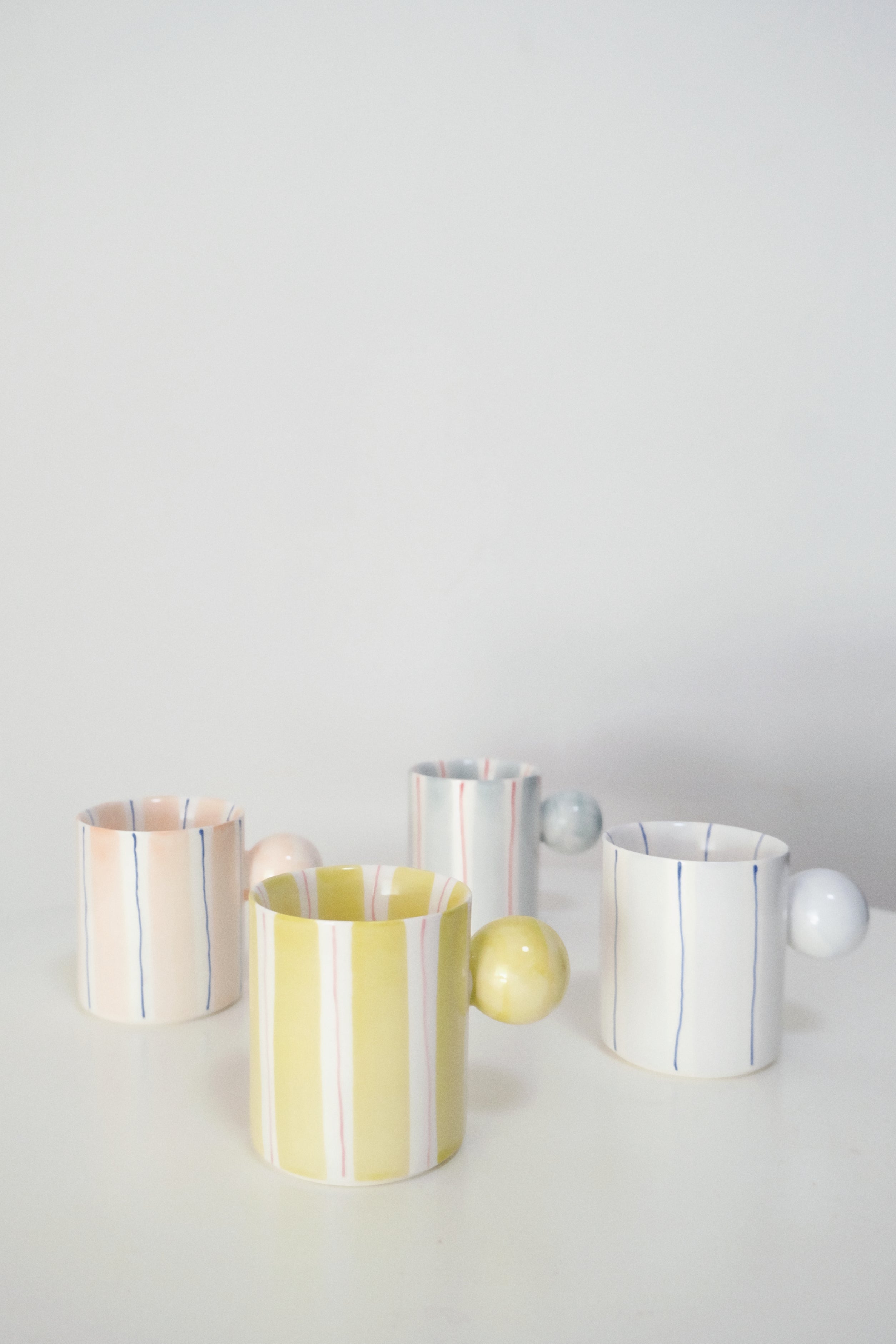 Hand-Painted Dopamine Ceramic Mug | Round Handle Design with Pastel Stripes
