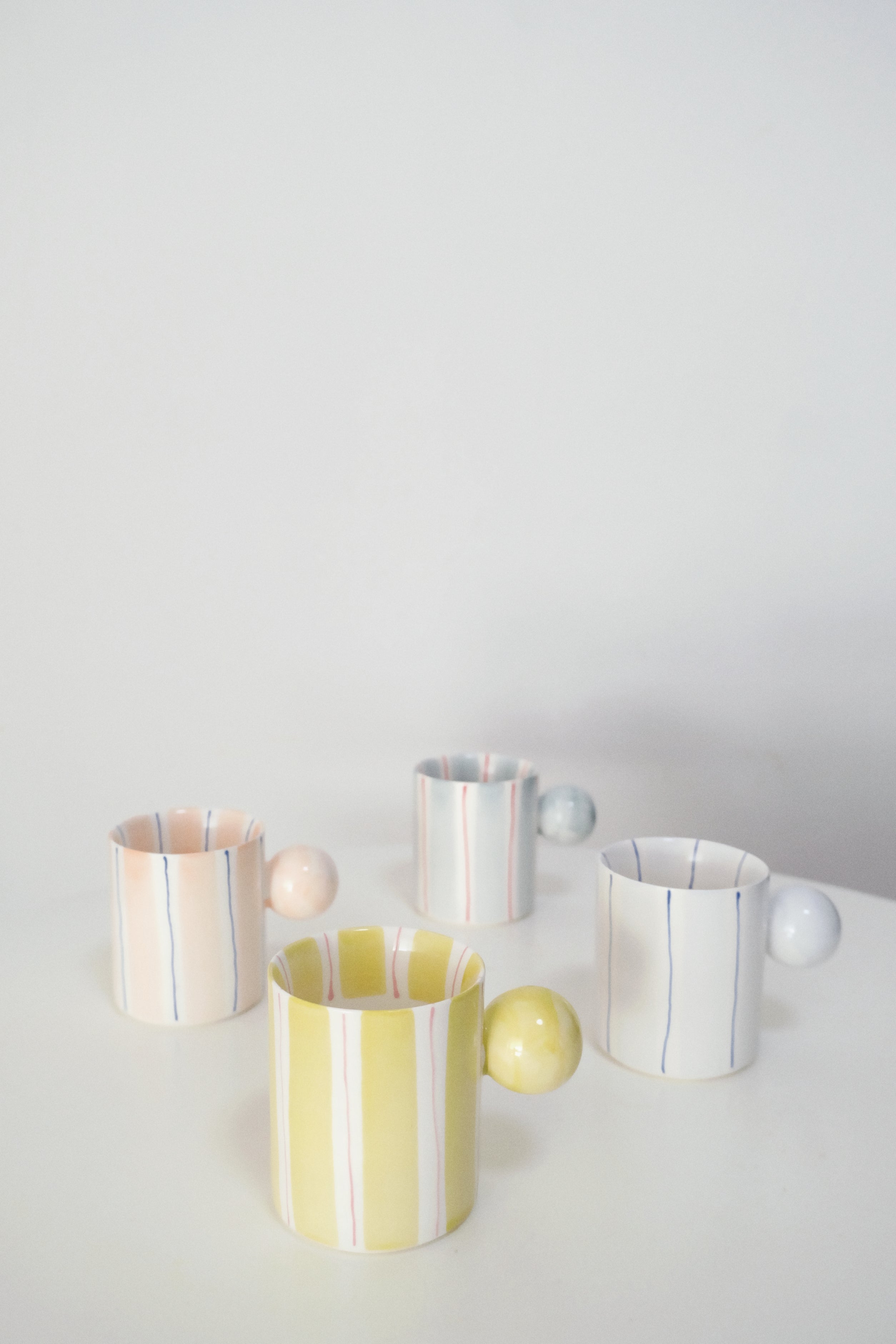 Hand-Painted Dopamine Ceramic Mug | Round Handle Design with Pastel Stripes