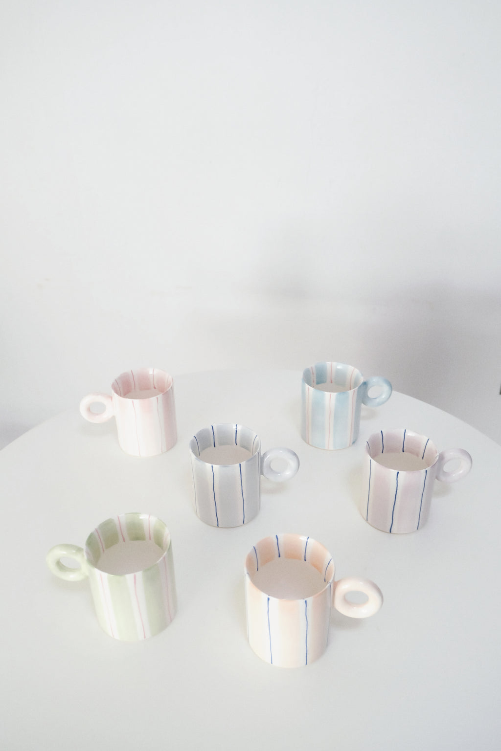 Hand-Painted Dopamine Ceramic Mug | Round Handle Design with Pastel Stripes