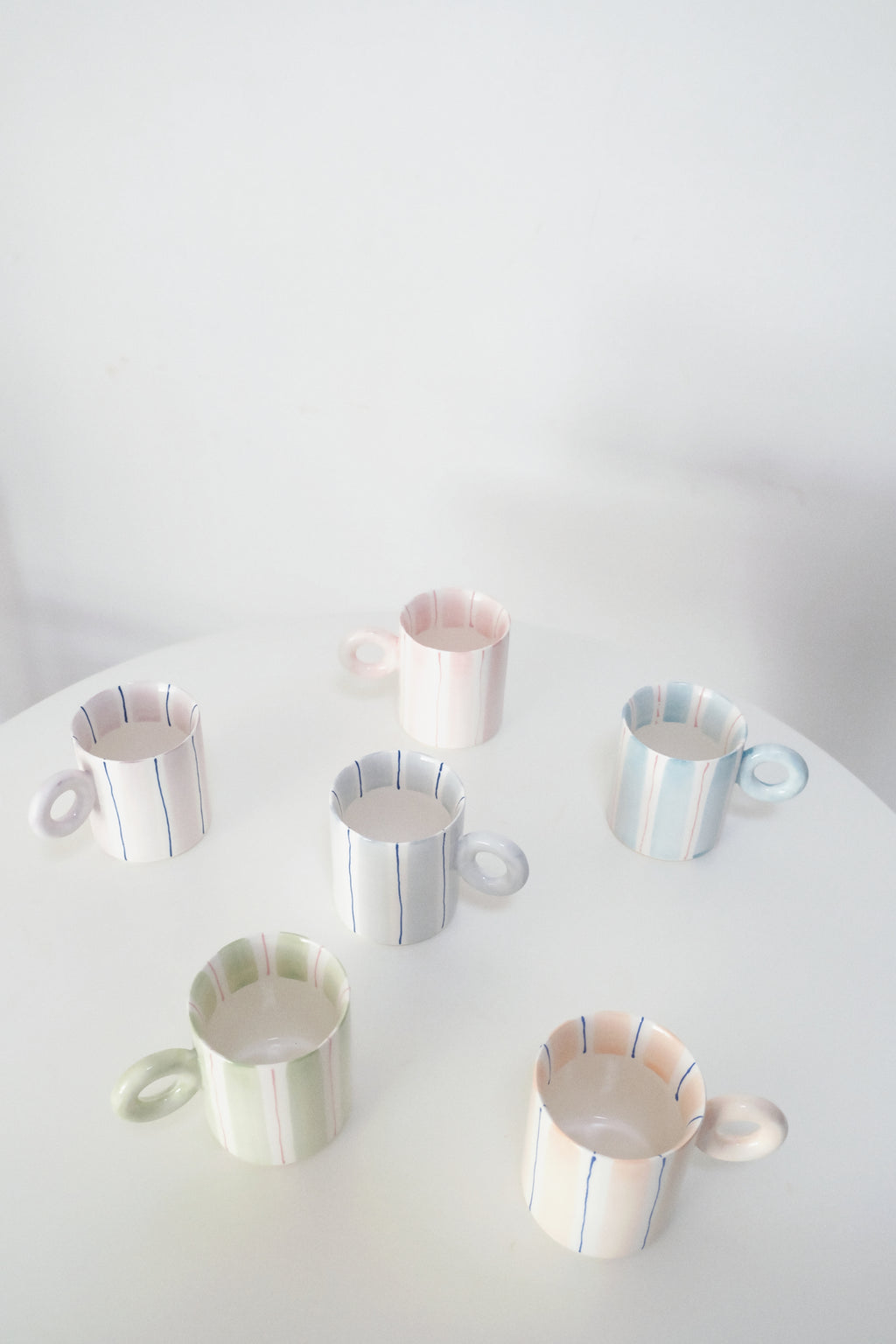 Hand-Painted Dopamine Ceramic Mug | Round Handle Design with Pastel Stripes
