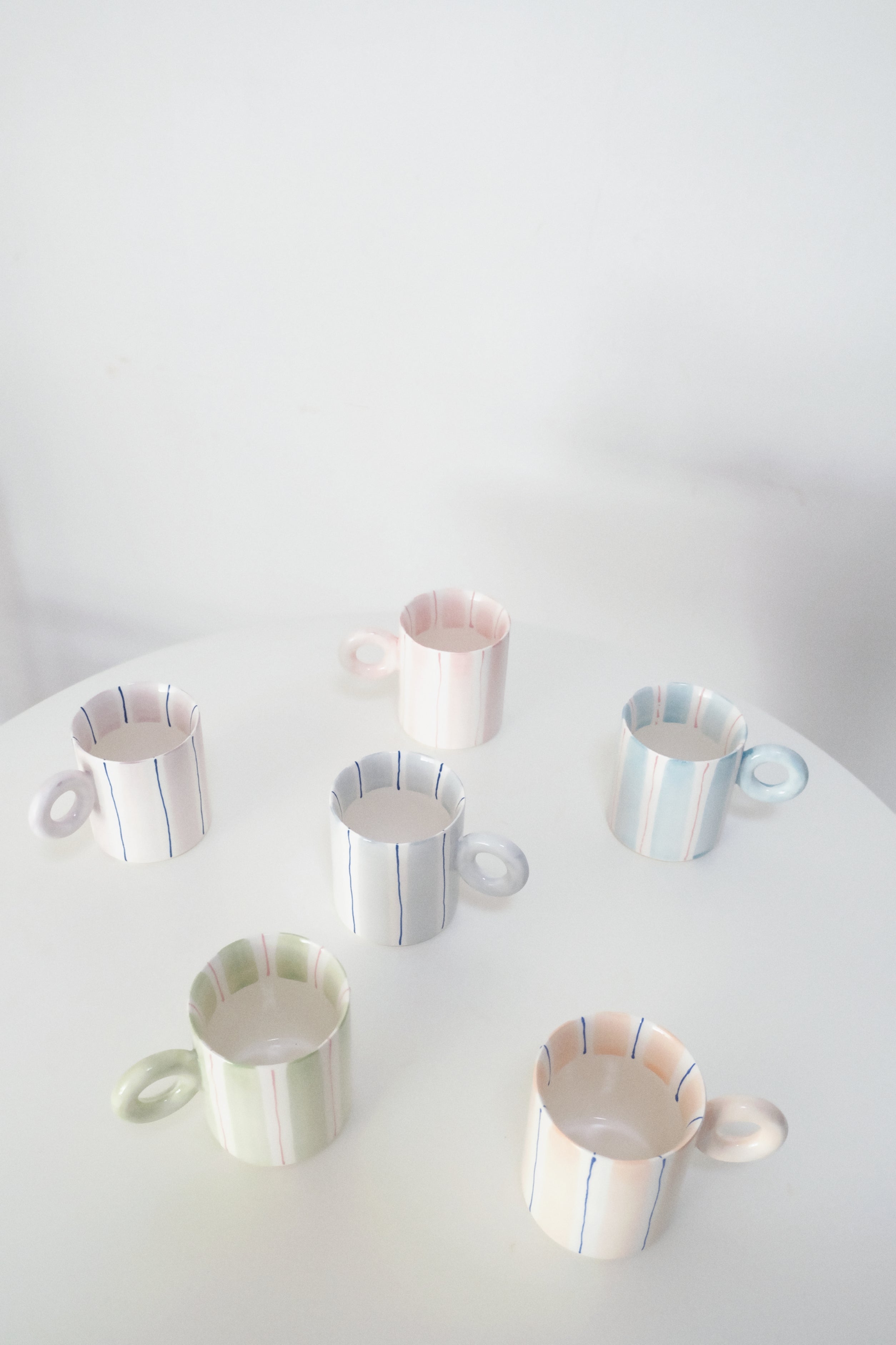 Hand-Painted Dopamine Ceramic Mug | Round Handle Design with Pastel Stripes