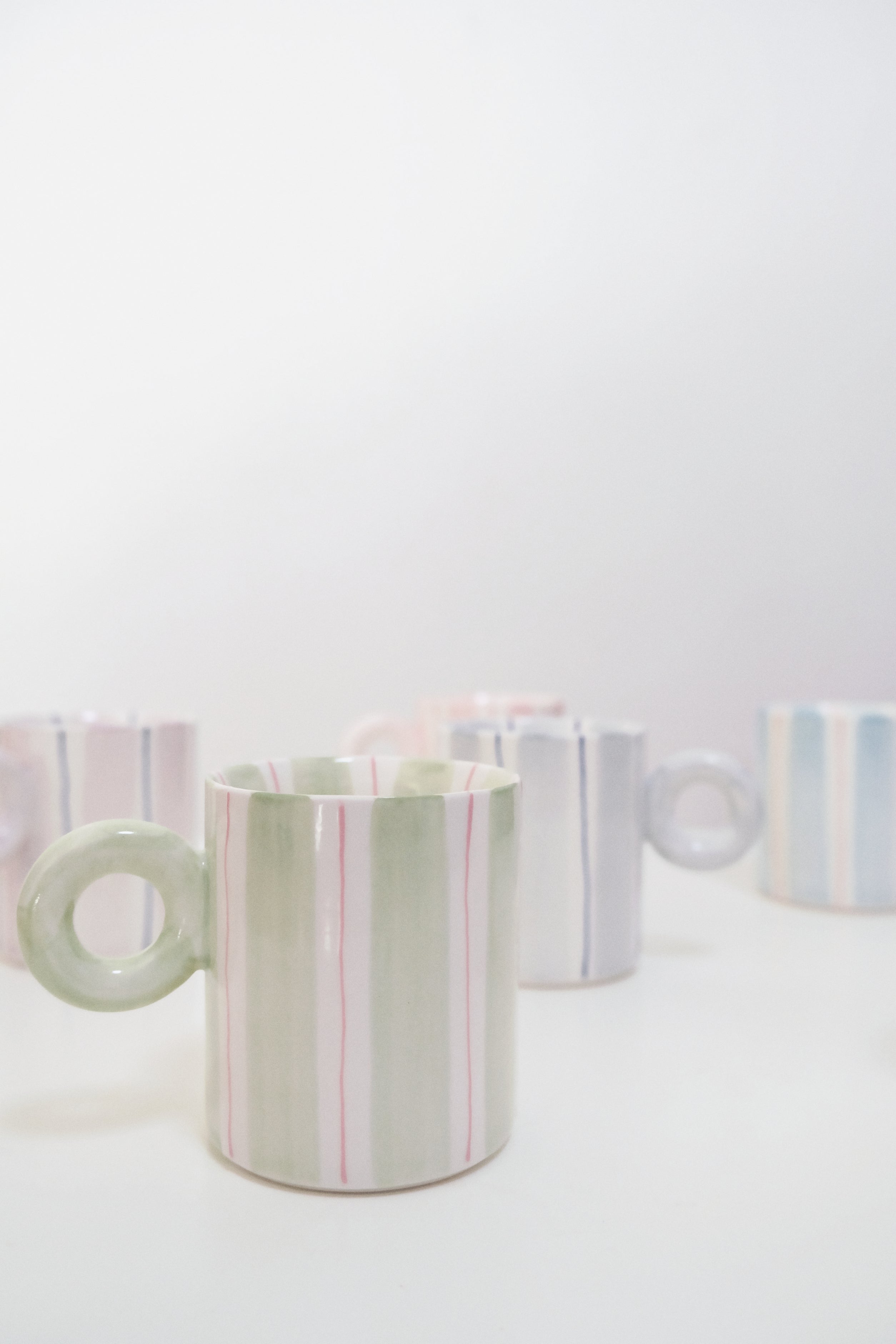 Hand-Painted Dopamine Ceramic Mug | Round Handle Design with Pastel Stripes