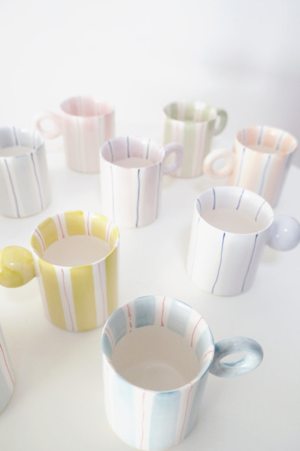 Hand-Painted Dopamine Ceramic Mug | Round Handle Design with Pastel Stripes