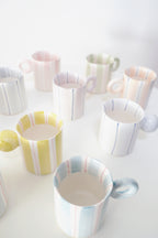 Hand-Painted Dopamine Ceramic Mug | Round Handle Design with Pastel Stripes