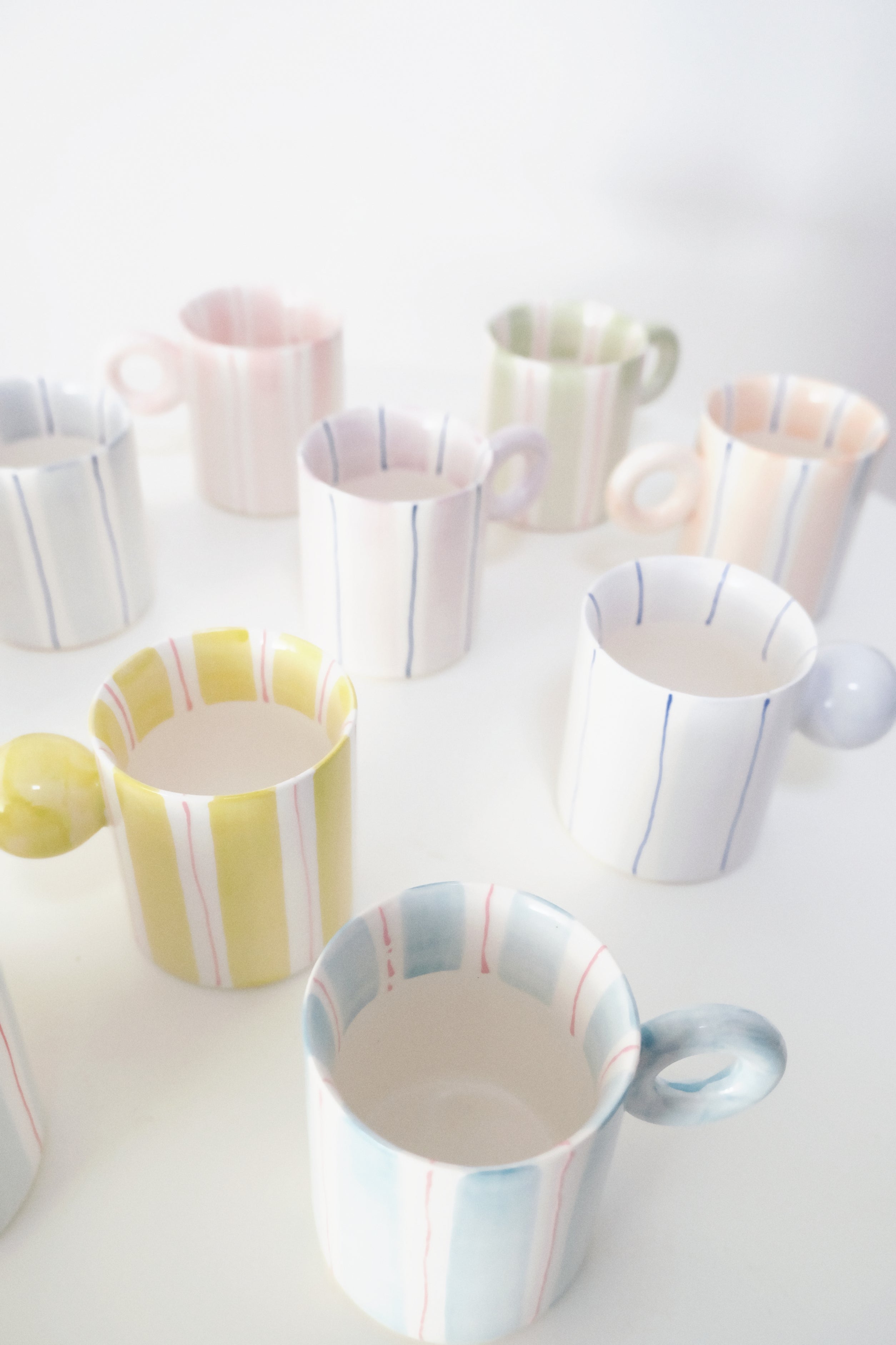 Hand-Painted Dopamine Ceramic Mug | Round Handle Design with Pastel Stripes