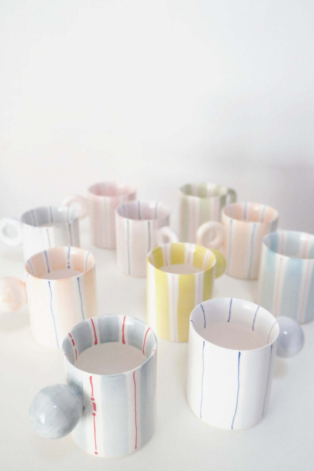 Hand-Painted Dopamine Ceramic Mug | Round Handle Design with Pastel Stripes