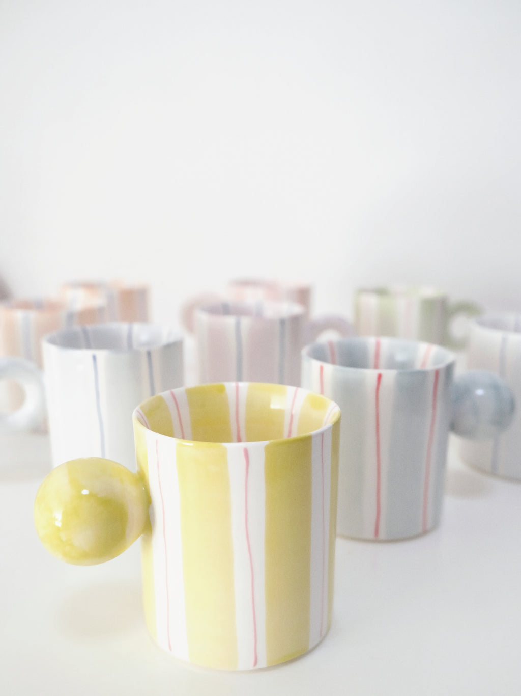 Hand-Painted Dopamine Ceramic Mug | Round Handle Design with Pastel Stripes