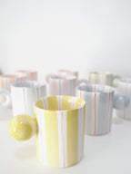 Hand-Painted Dopamine Ceramic Mug | Round Handle Design with Pastel Stripes