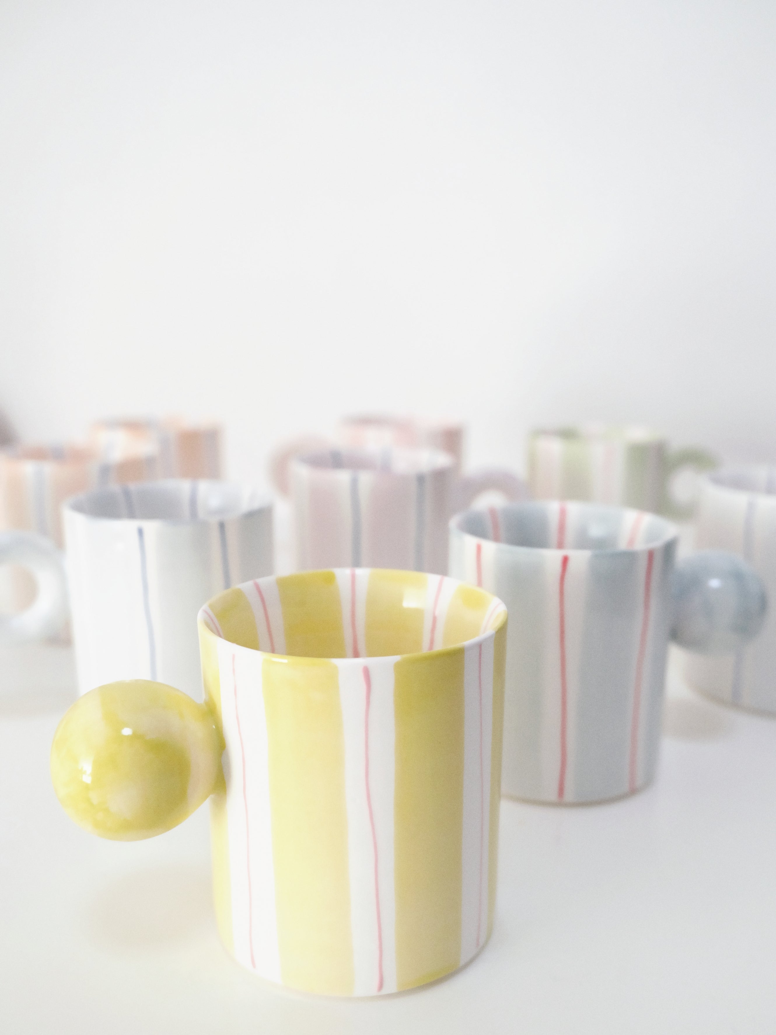 Hand-Painted Dopamine Ceramic Mug | Round Handle Design with Pastel Stripes